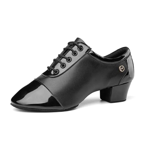 Herren Latein Tanzschuhe Moderne Männer Ballsaal Tango Latin Dance Schuh Mann Split Indoor Weiche Sohle Schwarz Weiß Square Kinder Jungen Schuhe(All Black,32) von WEOKDFHA