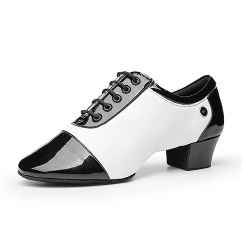 Herren Latein Tanzschuhe Moderne Männer Ballsaal Tango Latin Dance Schuh Mann Split Indoor Weiche Sohle Schwarz Weiß Square Kinder Jungen Schuhe(Black and White,36) von WEOKDFHA