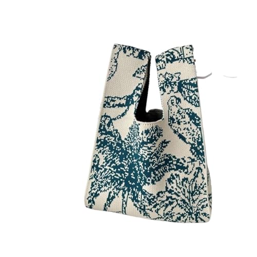 Knoten-Handgelenktasche Handgemachte Mini-Strickhandtasche for Frauen, kleine Knoten-Handgelenktasche, lässig, bunt, karierte Einkaufstasche, Mädchen, wiederverwendbare Einkaufstaschen(Cloor-03) von WEOKDFHA