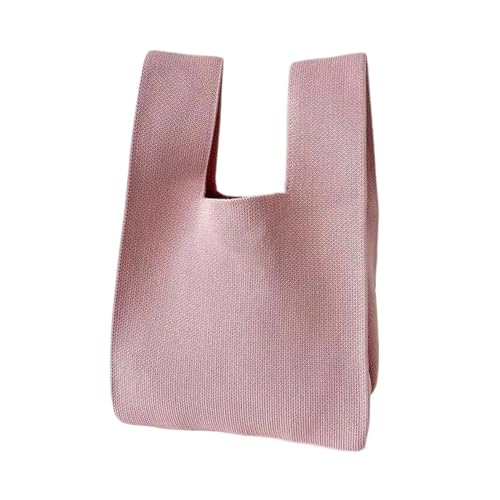 Knoten-Handgelenktasche Handgemachte Strick-Handtasche For Damen, Mini-Knoten-Handgelenktasche, Weiblich, Lässige Farbe, Einkaufstasche, Wiederverwendbare Einkaufstasche(Pink) von WEOKDFHA