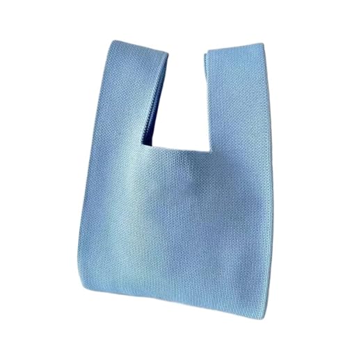 Knoten-Handgelenktasche Handgemachte Strick-Handtasche for Damen, Mini-Knoten-Handgelenktasche, weiblich, lässig, Farbe, breite Einkaufstasche, wiederverwendbare Einkaufstasche(Blue) von WEOKDFHA