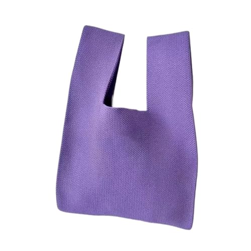Knoten-Handgelenktasche Handgemachte Strick-Handtasche for Damen, Mini-Knoten-Handgelenktasche, weiblich, lässig, Farbe, breite Einkaufstasche, wiederverwendbare Einkaufstasche(Purple) von WEOKDFHA