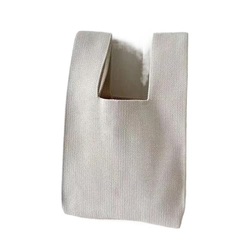 Knoten-Handgelenktasche Handgemachte Strick-Handtasche for Damen, Mini-Knoten-Handgelenktasche, weiblich, lässig, Farbe, breite Einkaufstasche, wiederverwendbare Einkaufstasche(White) von WEOKDFHA