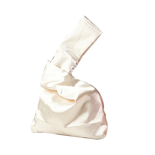 Knoten-Handgelenktasche Handtasche Frauen Handgelenk Tasche Mini Knoten Vintage Seide Einkaufstasche Weibliche Casual Farbe Student Wiederverwendbare Falten Einkaufstasche(Cream White) von WEOKDFHA