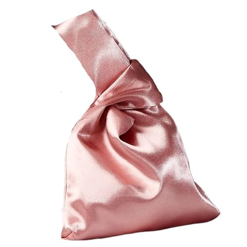 Knoten-Handgelenktasche Handtasche Frauen Handgelenk Tasche Mini Knoten Vintage Seide Einkaufstasche Weibliche Casual Farbe Student Wiederverwendbare Falten Einkaufstasche(Dark pink) von WEOKDFHA
