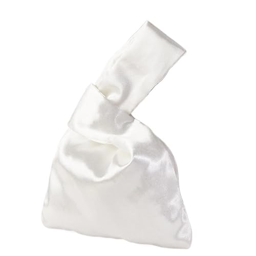 Knoten-Handgelenktasche Handtasche Frauen Handgelenk Tasche Mini Knoten Vintage Seide Einkaufstasche Weibliche Casual Farbe Student Wiederverwendbare Falten Einkaufstasche(White) von WEOKDFHA