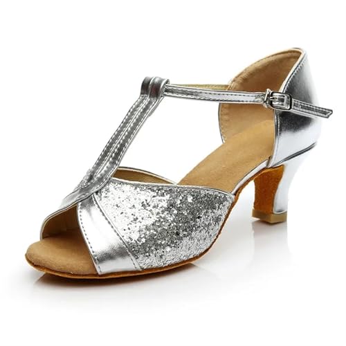 Latein-Tanzschuhe Für Damen Ballroom Dance Schuhe Frauen Latin Tango Weiche Sohle Moderne Jazz Mädchen(Silver Paillette 5CM,36) von WEOKDFHA