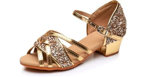 Latein-Tanzschuhe Für Damen Erwachsene und Kinder Mutter Tochter Schuhe Standard Frau Tanzschuhe Latin Dance Stiefel Latino Frauen Tanz Heels(Gold,32) von WEOKDFHA