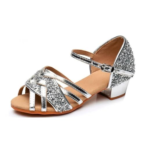 Latein-Tanzschuhe Für Damen Erwachsene und Kinder Mutter Tochter Schuhe Standard Frau Tanzschuhe Latin Dance Stiefel Latino Frauen Tanz Heels(Silver,29) von WEOKDFHA