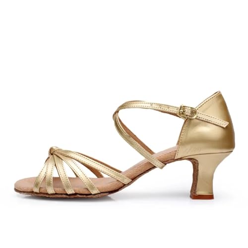 Latein-Tanzschuhe Für Damen Frauen Latin Dance Schuhe Ballsaal Tango Tanzen for Damen Mädchen Satin 5/7 cm absätzen Party Tanz Sandalen(5cm Gloden,39) von WEOKDFHA