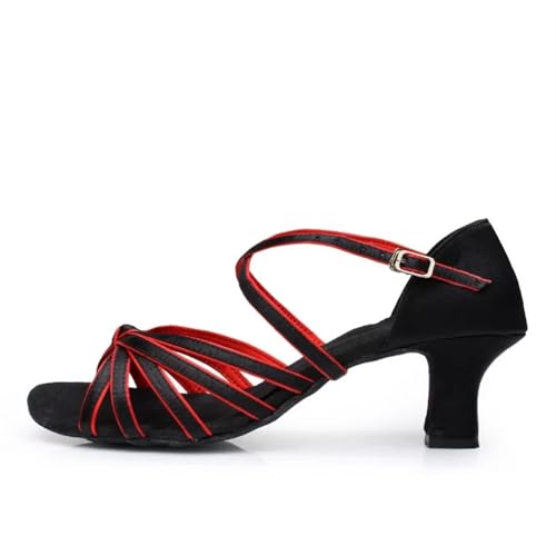 Latein-Tanzschuhe Für Damen Frauen Latin Dance Schuhe Ballsaal Tango Tanzen for Damen Mädchen Satin 5/7 cm absätzen Party Tanz Sandalen(5cm HEI Hong,36) von WEOKDFHA