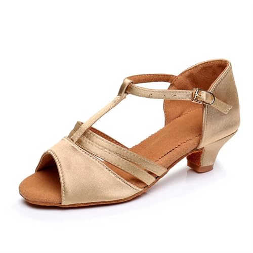Latein-Tanzschuhe Für Damen Frauen Latin Dance Schuhe Kinder Ballsaal Pole Salsa Moderne Tango High Heel for Mädchen Damen(Khaki 4CM,34) von WEOKDFHA