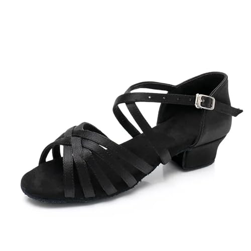 Latein-Tanzschuhe Für Damen Frauen Latin Dance Schuhe Weiche Sohle Mädchen Jazz Praxis Sandalen Mittleren Absatz 3,5 cm Ballroom(3cm Black,27) von WEOKDFHA