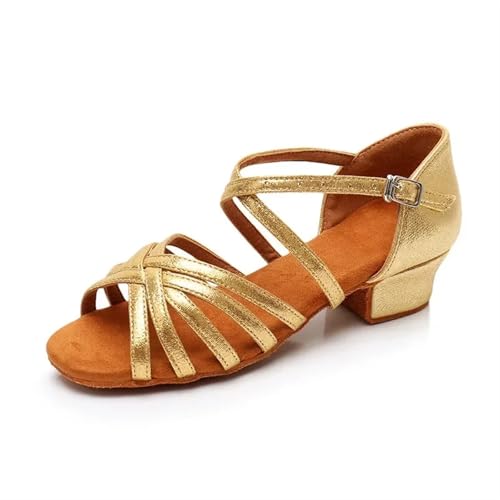 Latein-Tanzschuhe Für Damen Frauen Latin Dance Schuhe Weiche Sohle Mädchen Jazz Praxis Sandalen Mittleren Absatz 3,5 cm Ballroom(3cm Gold,40) von WEOKDFHA