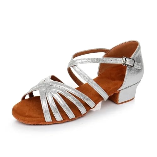 Latein-Tanzschuhe Für Damen Frauen Latin Dance Schuhe Weiche Sohle Mädchen Jazz Praxis Sandalen Mittleren Absatz 3,5 cm Ballroom(3cm Silver,33) von WEOKDFHA