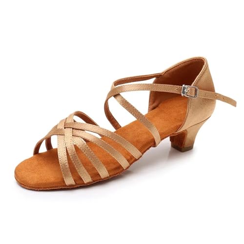 Latein-Tanzschuhe Für Damen Frauen Latin Dance Schuhe Weiche Sohle Mädchen Jazz Praxis Sandalen Mittleren Absatz 3,5 cm Ballroom(4cm Champagne,38) von WEOKDFHA