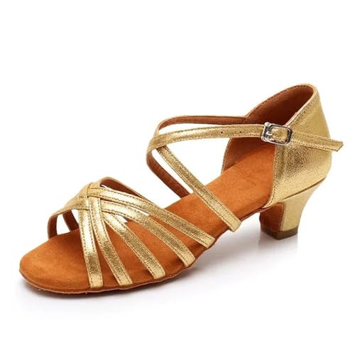 Latein-Tanzschuhe Für Damen Frauen Latin Dance Schuhe Weiche Sohle Mädchen Jazz Praxis Sandalen Mittleren Absatz 3,5 cm Ballroom(4cm Gold,33) von WEOKDFHA
