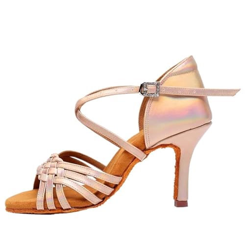 Latein-Tanzschuhe Für Damen Frauen Latin Dance Schuhe Weichen Boden Ballon Salsa Professionelle Tanz her Mädchen High Heels 5, cm/7, cm/8, cm(Champagne Gold 8.5CM,39) von WEOKDFHA
