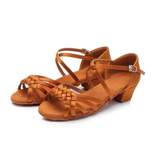 Latein-Tanzschuhe Für Damen Kinder Tanzschuhe Mädchen Sandalen Ballsaal Tango Salsa Latin Dance Schuhe mit niedrigem Absatz for(Brown,30) von WEOKDFHA