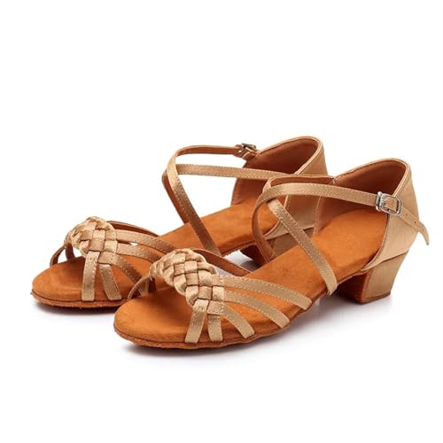 Latein-Tanzschuhe Für Damen Kinder Tanzschuhe Mädchen Sandalen Ballsaal Tango Salsa Latin Dance Schuhe mit niedrigem Absatz for(Light Skin,41) von WEOKDFHA