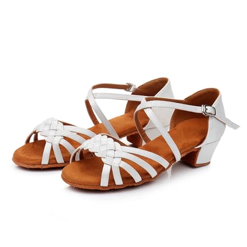 Latein-Tanzschuhe Für Damen Kinder Tanzschuhe Mädchen Sandalen Ballsaal Tango Salsa Latin Dance Schuhe mit niedrigem Absatz for(White,27) von WEOKDFHA