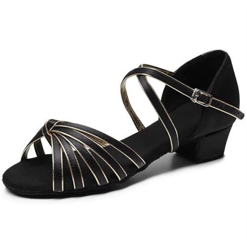 Latein-Tanzschuhe Für Damen Latein Tanzschuhe 24-41 Kinder Mädchen Damen Tango Low Heels Tanz Jazz(Black Gold,28) von WEOKDFHA