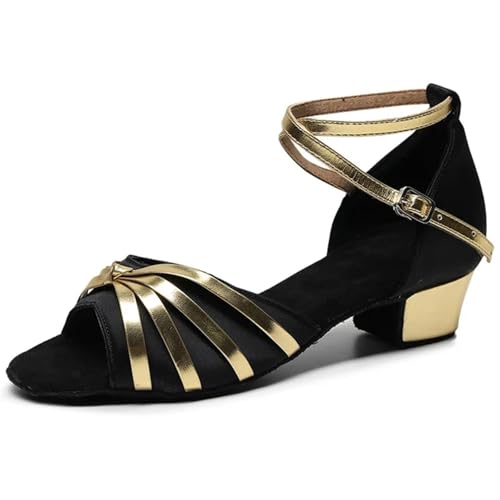 Latein-Tanzschuhe Für Damen Latein Tanzschuhe 24-41 Kinder Mädchen Damen Tango Low Heels Tanz Jazz(Black gold4,24) von WEOKDFHA