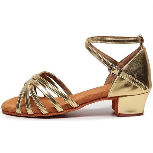 Latein-Tanzschuhe Für Damen Latein Tanzschuhe 24-41 Kinder Mädchen Damen Tango Low Heels Tanz Jazz(Gold,32) von WEOKDFHA