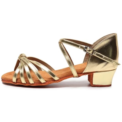 Latein-Tanzschuhe Für Damen Latein Tanzschuhe 24-41 Kinder Mädchen Damen Tango Low Heels Tanz Jazz(Gold3,39) von WEOKDFHA