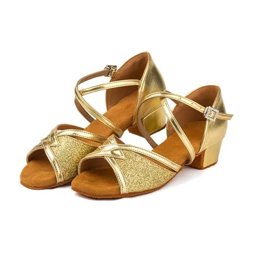 Latein-Tanzschuhe Für Damen Latein Tanzschuhe 24-41 Kinder Mädchen Damen Tango Low Heels Tanz Jazz(Gold6,32) von WEOKDFHA