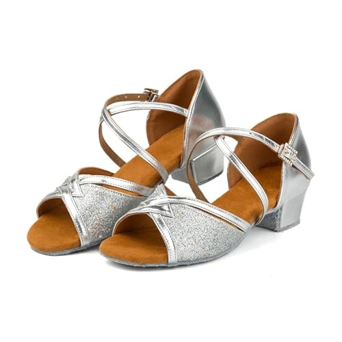 Latein-Tanzschuhe Für Damen Latein Tanzschuhe 24-41 Kinder Mädchen Damen Tango Low Heels Tanz Jazz(Silver7,32) von WEOKDFHA