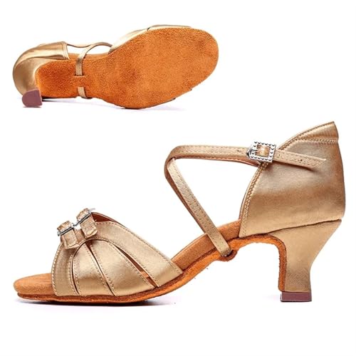 Latein-Tanzschuhe Für Damen Latin Dance Schuhe Frauen Sandalen Ballsaal Weiche Unterseite Tanz Damen Professionelle Mit Hohen Absätzen 5, cm/7, cm(Beige 5.5cm,42) von WEOKDFHA
