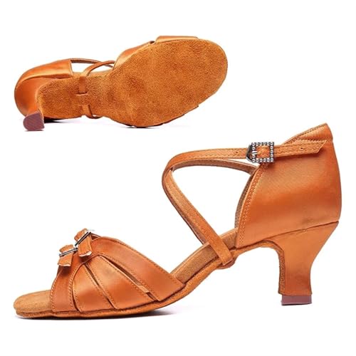 Latein-Tanzschuhe Für Damen Latin Dance Schuhe Frauen Sandalen Ballsaal Weiche Unterseite Tanz Damen Professionelle Mit Hohen Absätzen 5, cm/7, cm(Brown 5.5cm,39) von WEOKDFHA
