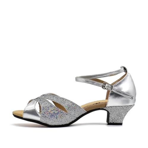Latein-Tanzschuhe Für Damen Mädchen Ballsaal Damen Latin Tango Tanzschuhe mit Absatz 3,5 cm/5, cm Silber Gold Schwarz Blau Farbe Großhandel(Gray,39) von WEOKDFHA