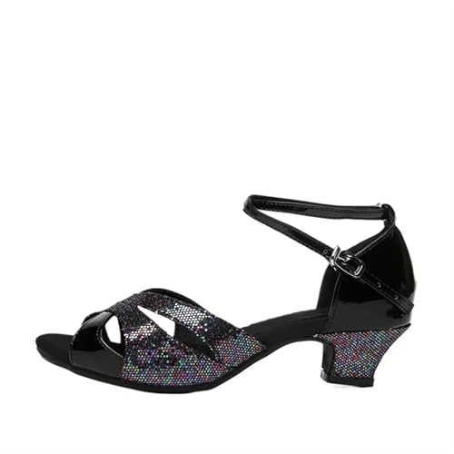 Latein-Tanzschuhe Für Damen Mädchen Ballsaal Damen Latin Tango Tanzschuhe mit Absatz 3,5 cm/5, cm Silber Gold Schwarz Blau Farbe Großhandel(Silver,37) von WEOKDFHA