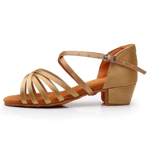 Latein-Tanzschuhe Für Damen Mädchen Kinder/Kind/Kinder Ballsaal Tango Salsa Latin Dance Schuhe Low Heel(102 Beige,29) von WEOKDFHA