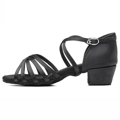 Latein-Tanzschuhe Für Damen Mädchen Kinder/Kind/Kinder Ballsaal Tango Salsa Latin Dance Schuhe Low Heel(102 Black,33) von WEOKDFHA