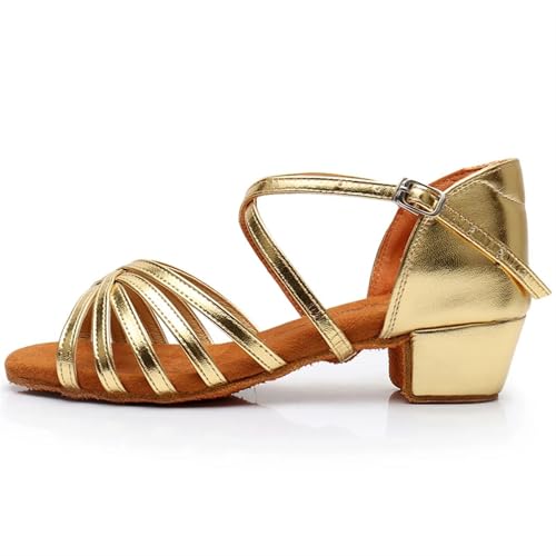 Latein-Tanzschuhe Für Damen Mädchen Kinder/Kind/Kinder Ballsaal Tango Salsa Latin Dance Schuhe Low Heel(102 Gold,41) von WEOKDFHA