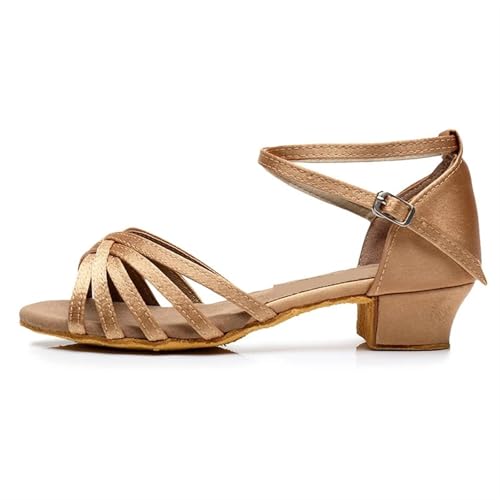 Latein-Tanzschuhe Für Damen Mädchen Kinder/Kind/Kinder Ballsaal Tango Salsa Latin Dance Schuhe Low Heel(202 Beige,39) von WEOKDFHA