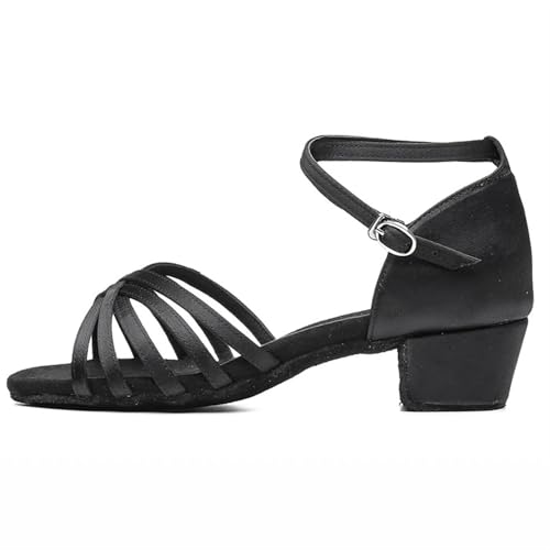 Latein-Tanzschuhe Für Damen Mädchen Kinder/Kind/Kinder Ballsaal Tango Salsa Latin Dance Schuhe Low Heel(202 Black,34) von WEOKDFHA