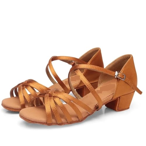 Latein-Tanzschuhe Für Damen Mädchen Latin Dance Schuhe Ballsaal Salsa Tanzen Low Heels Kinder Tango(Beige,34) von WEOKDFHA