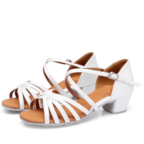 Latein-Tanzschuhe Für Damen Mädchen Latin Dance Schuhe Ballsaal Salsa Tanzen Low Heels Kinder Tango(Silver,40) von WEOKDFHA