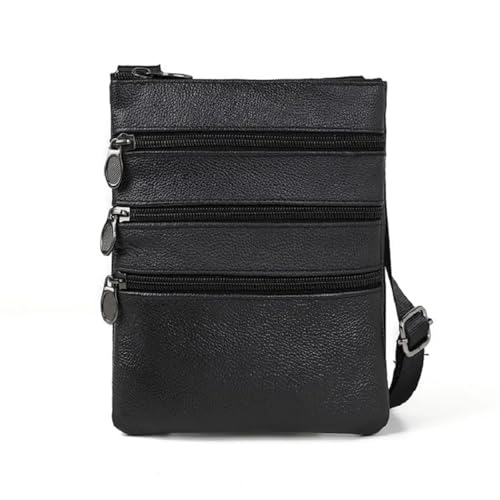 Messenger Bag Leder Männer Business Messenger Tasche Zipper Design Solide Umhängetaschen Herren Große Kapazität Schwarz Schulter for Mann(Black) von WEOKDFHA