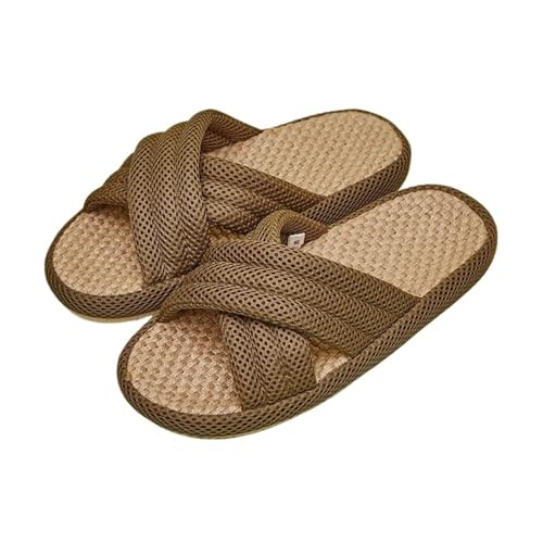 Stroh-Hausschuhe Für Damen Sommer Leinen Mesh Hausschuhe Frauen Weiche Sohle Kreuzgebunden Außen Strand Slides Sandalen Damen Weibliche Home Schuhe Plattform Wohnungen(Green,38-39 insole 24.5cm) von WEOKDFHA