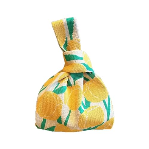 WEOKDFHA Knoten-Handgelenktasche Damen- und Mädchen-Strickhandtasche, Mini-wiederverwendbare Einkaufstasche, Knoten-Handgelenktasche, handgefertigte Umhängetasche, Einkaufstaschen(Color-1) von WEOKDFHA