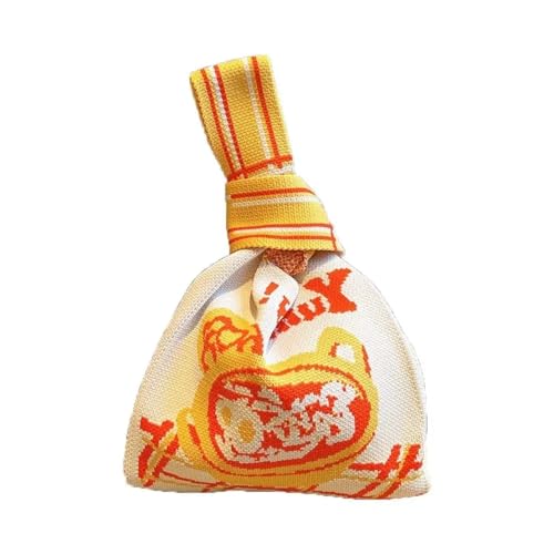 WEOKDFHA Knoten-Handgelenktasche Damen- und Mädchen-Strickhandtasche, Mini-wiederverwendbare Einkaufstasche, Knoten-Handgelenktasche, handgefertigte Umhängetasche, Einkaufstaschen(Color-2) von WEOKDFHA