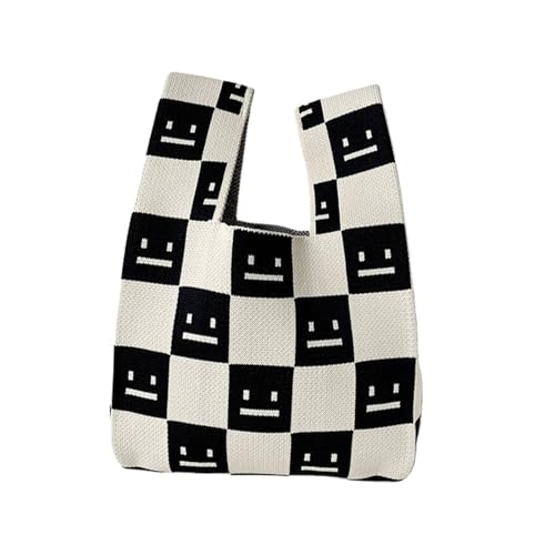 WEOKDFHA Knoten-Handgelenktasche Frauen Mini Knoten Handgelenk Tasche Handgemachte Casual Stricken Handtasche Farbe Plaid Einkaufstasche Student Wiederverwendbare Einkaufstaschen(Cloor-02) von WEOKDFHA