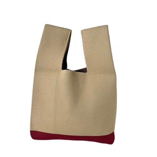 WEOKDFHA Knoten-Handgelenktasche Frauen Mini Knoten Handgelenk Tasche Handgemachte Casual Stricken Handtasche Farbe Plaid Einkaufstasche Student Wiederverwendbare Einkaufstaschen(Cloor-06) von WEOKDFHA