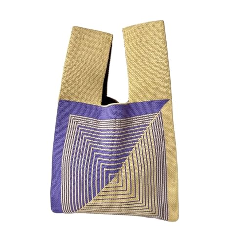 WEOKDFHA Knoten-Handgelenktasche Frauen Mini Knoten Handgelenk Tasche Handgemachte Casual Stricken Handtasche Farbe Plaid Einkaufstasche Student Wiederverwendbare Einkaufstaschen(Color-10) von WEOKDFHA