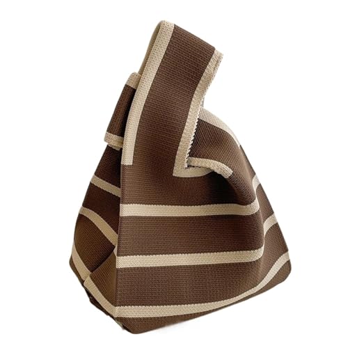 WEOKDFHA Knoten-Handgelenktasche Gestrickte Handtasche, modische gestrickte handgefertigte Einkaufstaschen, Knoten-Handgelenktasche mit hoher Kapazität for Mädchen(Coffee) von WEOKDFHA